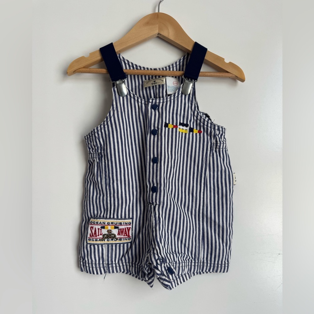 Hush Puppies Pup Blue White Stripe Overall Vintage 6‎ 9 months sail away